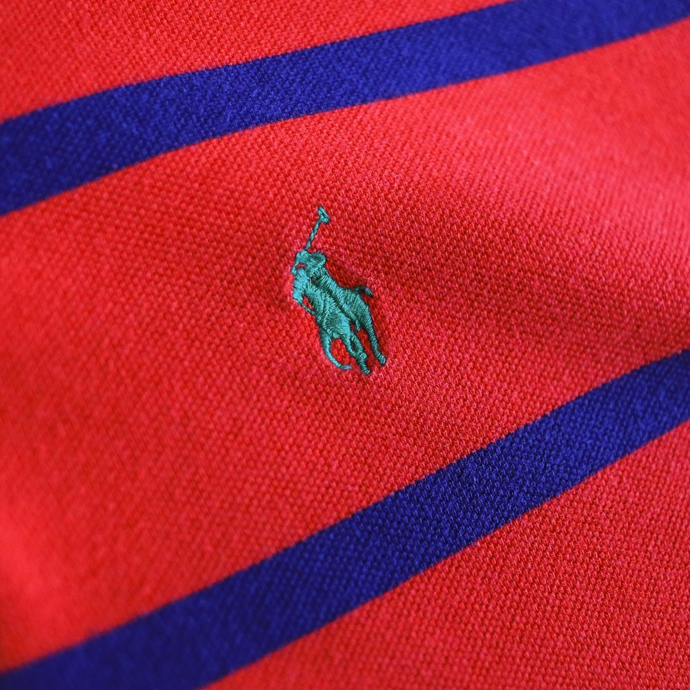 Polo Ralph Lauren Custom Fit Rugby Polo Shirt Men XXL Red Navy Stripe Green Pony - Picture 4 of 8